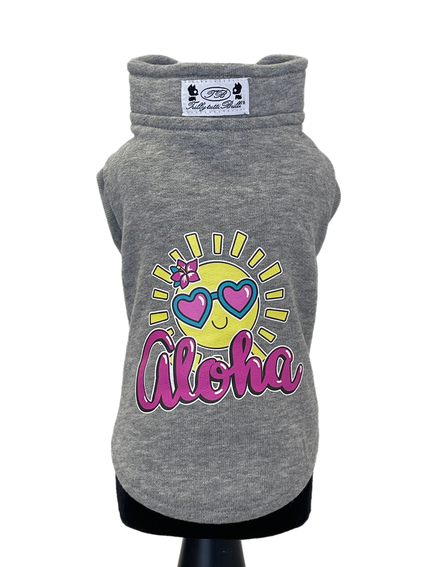 Aloha Cotton Sweatshirt for dogs with contrasting print. Luxury clothing for dogs 100% Made in Italy