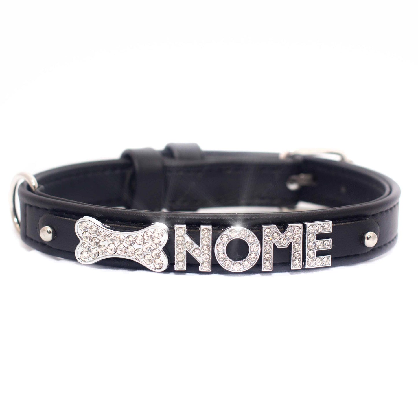 Luxury collar in Italian eco-leather for dogs customizable with name. Made in Italy.