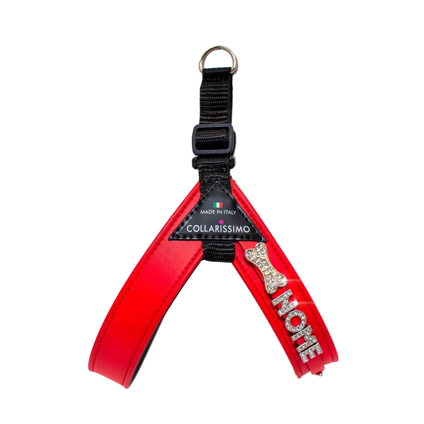 Luxury harness in Italian eco-leather with Name and Charms. Luxury accessories for dogs. Made in Italy