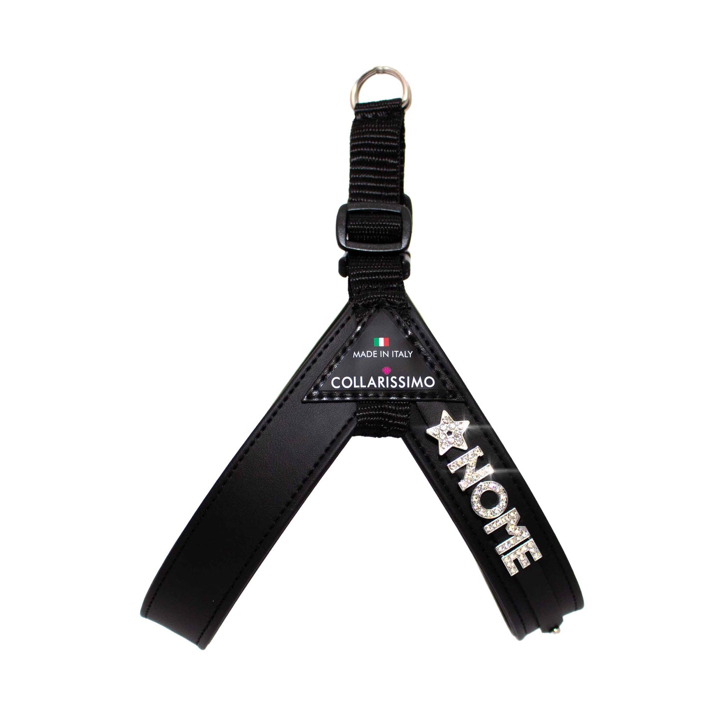 Luxury harness in Italian eco-leather with Name and Charms. Luxury accessories for dogs. Made in Italy