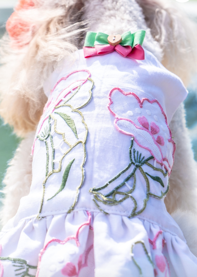 Linen dress with hand-applied embroidery - High Fashion Made in Italy for Pets