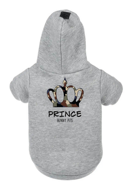 PRINCE Camouflage Crown Hooded Sweatshirt. Luxury clothing for your pet.