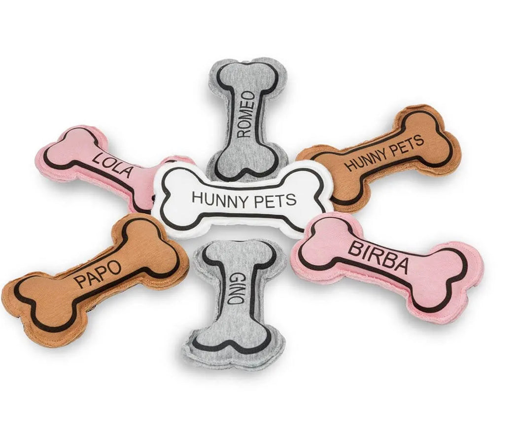 Soft fabric bone customizable with your pet's name. Luxury accessories for dogs made in Italy.