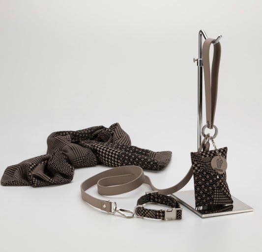 Galatea set - Luxury coordinated for dogs with leash, collar, bag holder and scarf for humans
