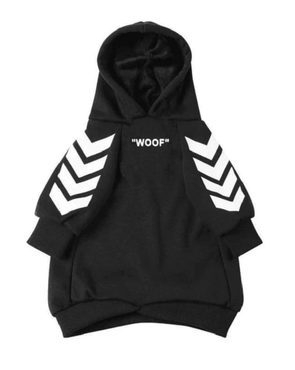 Black WOOF Super fashion hooded sweatshirt 100% cotton. Luxury chic clothing for dogs, cats and pets.