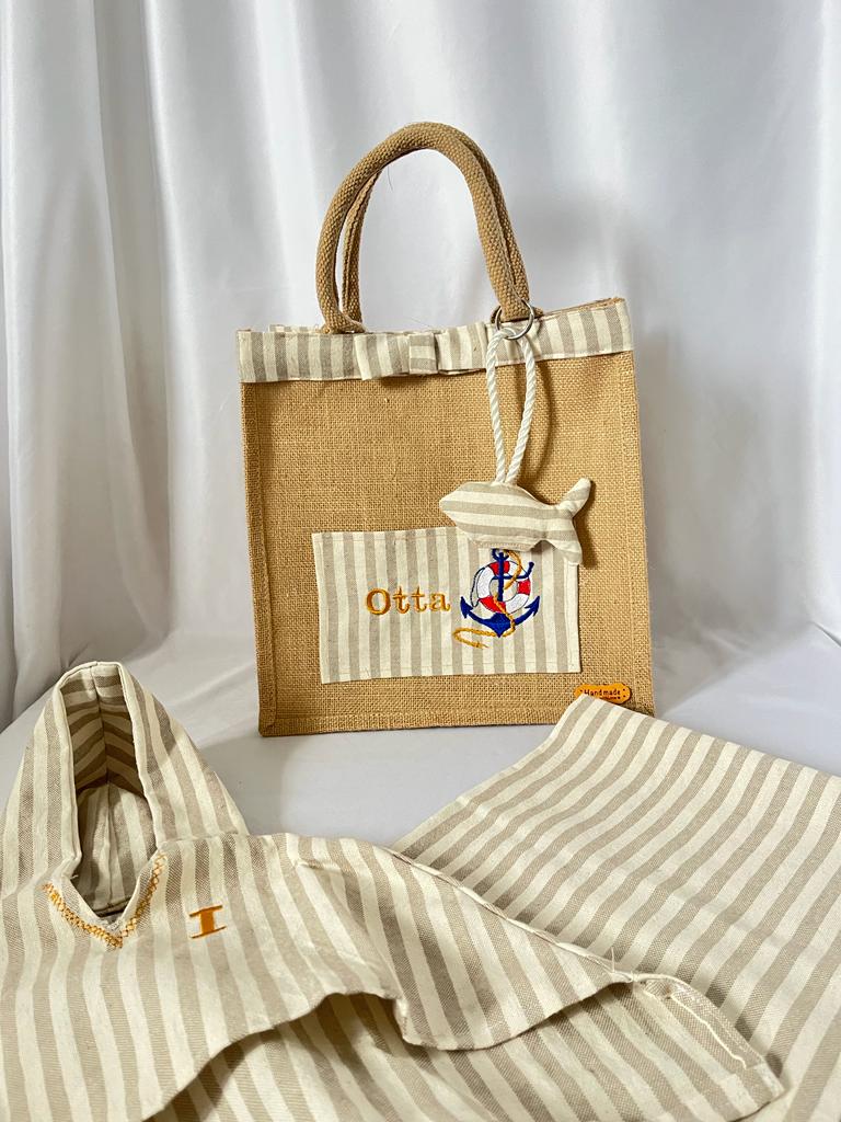 Beach set for dogs: Jute bag, Poncho and beach towel 100% Made in Italy