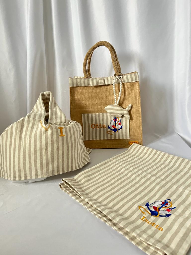 Beach set for dogs: Jute bag, Poncho and beach towel 100% Made in Italy