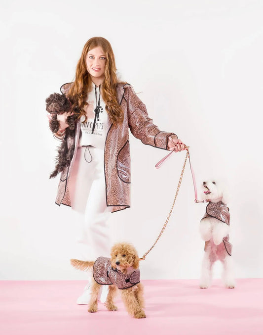 Super fashion raincoat Matchy-Matchy with animalier pattern. Luxury clothing for your pet.