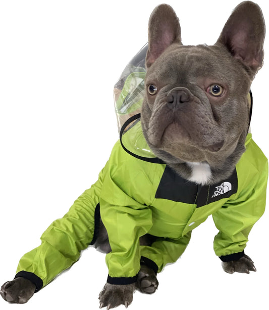 Beautiful and colorful TheDogFace 4-legged raincoat. For dogs, cats and pets.