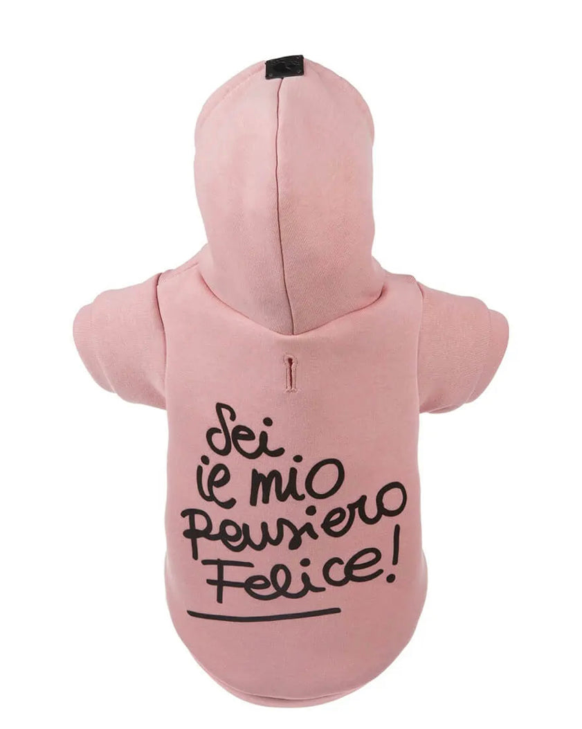Sweatshirt with hood and large lettering on the back. Luxury chic clothing for your Pet.