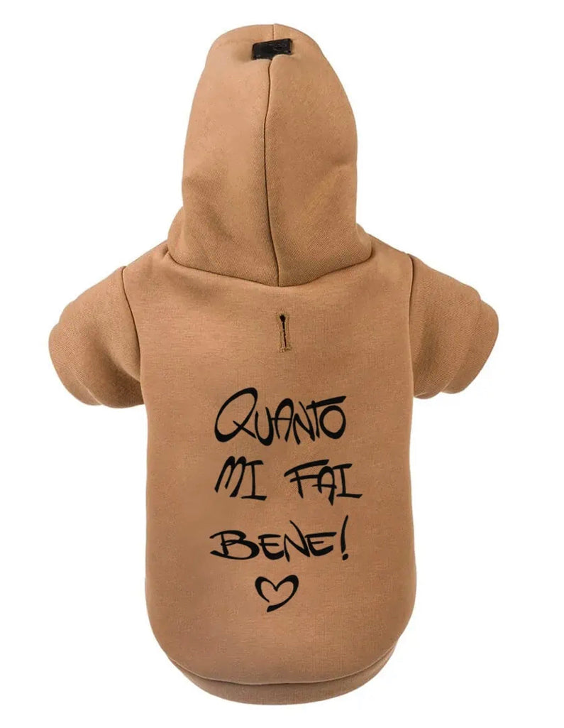 Luxury hooded sweatshirt in 100% cotton with the writing HOW MUCH YOU DO ME GOOD. Casual chic clothing for your Pet.