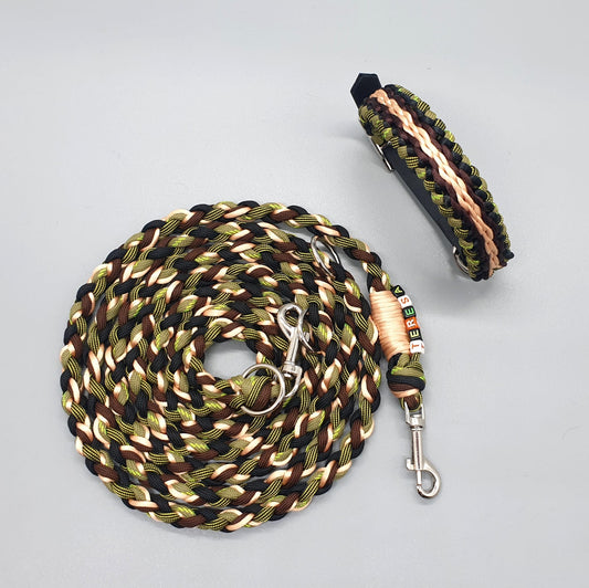 Mimetic Jungle hand woven collar and leash. 100% Made in Italy. Luxury accessories for your Pet.