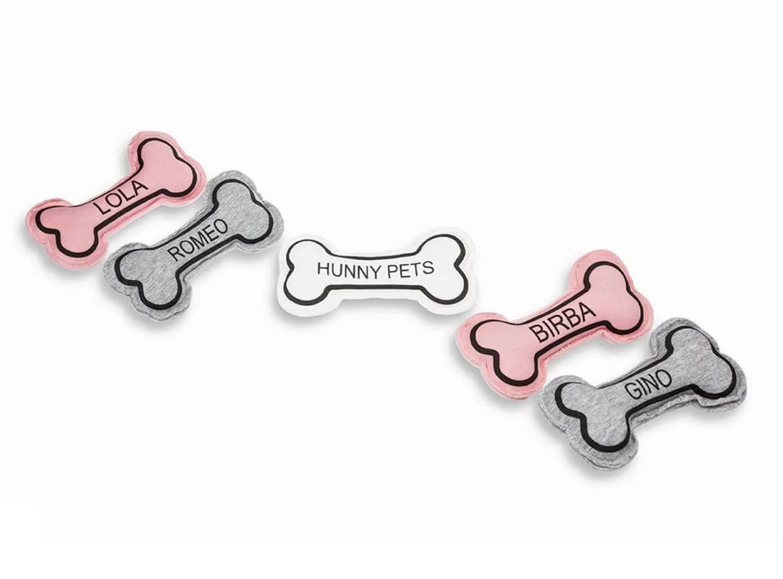 Soft fabric bone customizable with your pet's name. Luxury accessories for dogs made in Italy.