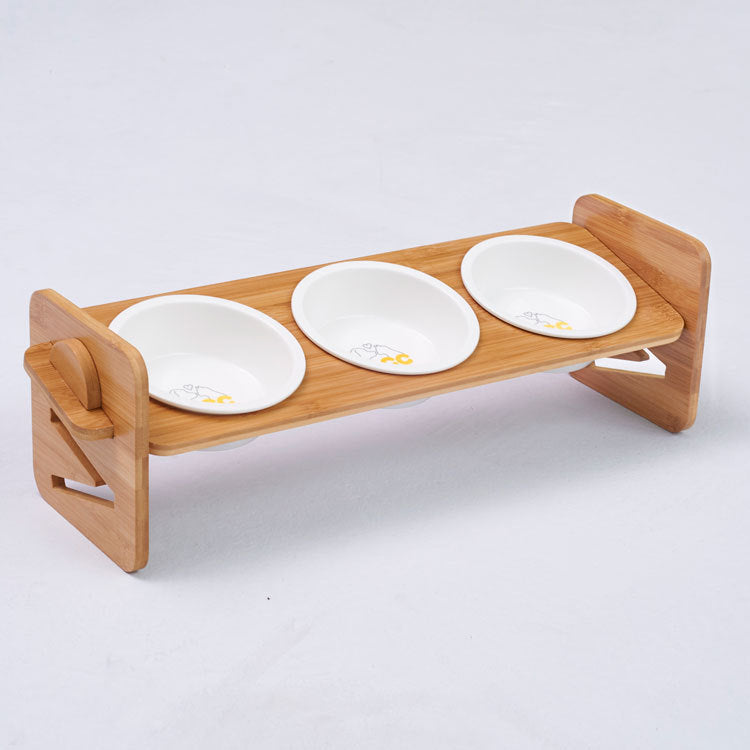 Bamboo frame for one, two and three bowls. Luxury chic accessories for dogs, cats and pets.