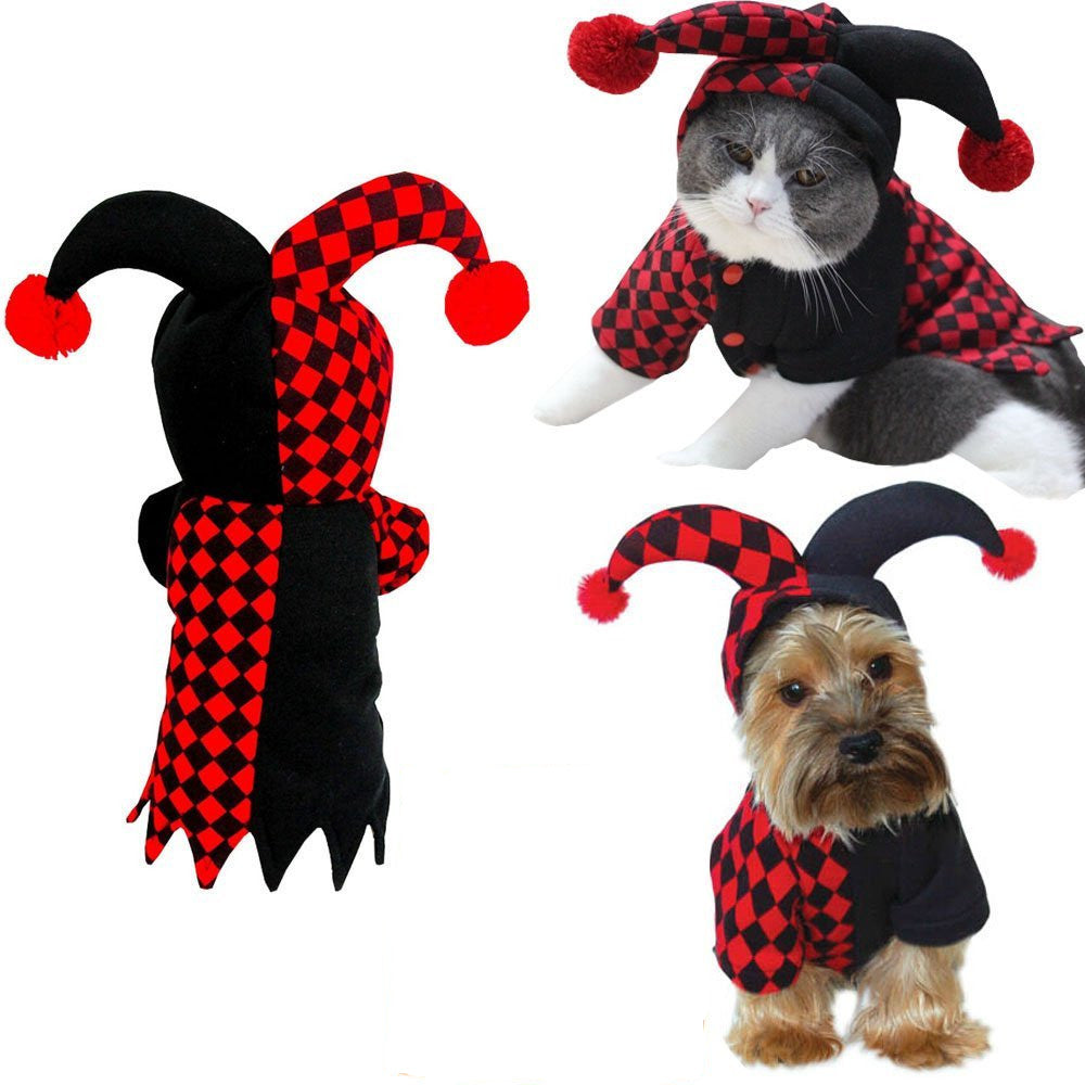 Costume per Halloween e Carnevale divertente da pagliaccio per cani, gatti e animali domestici.