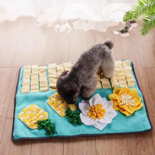 "Look for treats" sniffing mat for an energy workout. Interactive accessories and games for dogs, cats and pets.