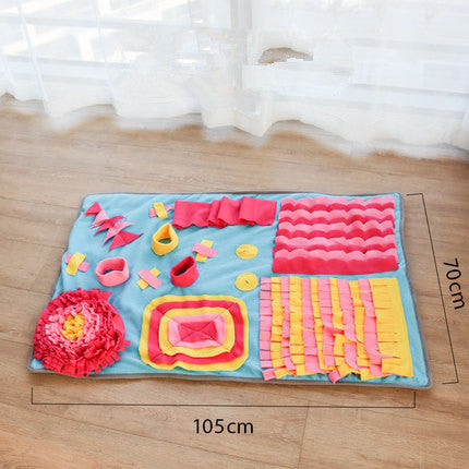 "Look for treats" sniffing mat for an energy workout. Interactive accessories and games for dogs, cats and pets.