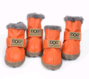 Thick eco-leather snow boots to keep your pet warm. Autumn and winter Luxury chic VIP shoes.