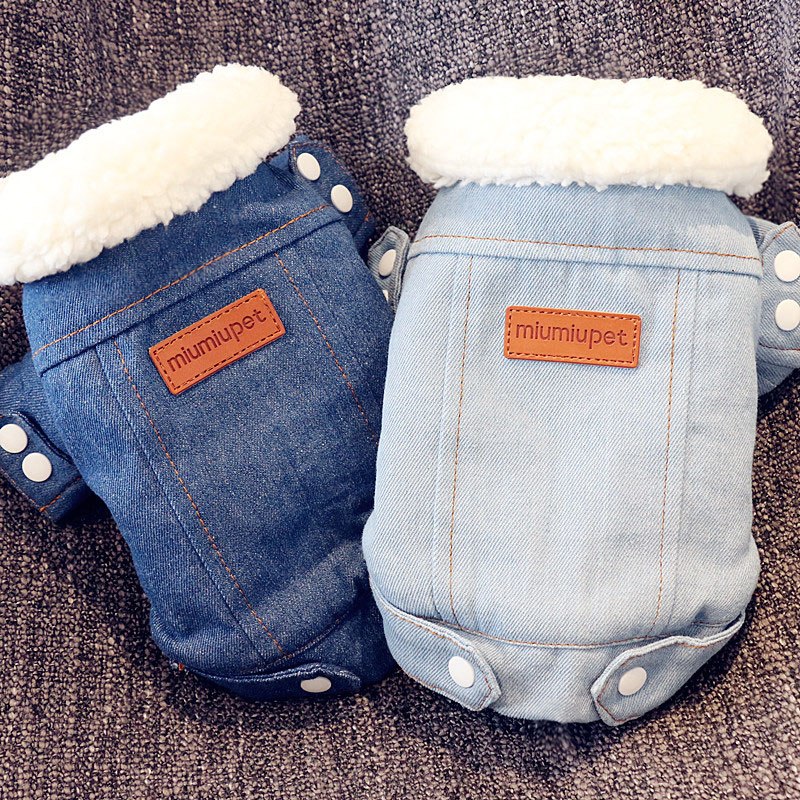 Warm and very fashionable winter denim jacket. Luxury chic clothing for dogs, cats and pets.