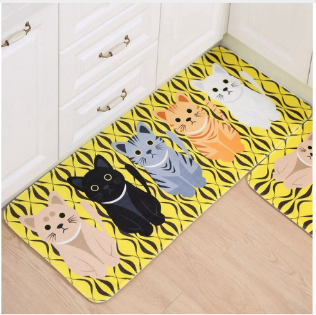 Printed Kitten Pad Flannel Kitchen Mat Bathroom Anti-skid Pad Bedroom Living Room Tea Mat