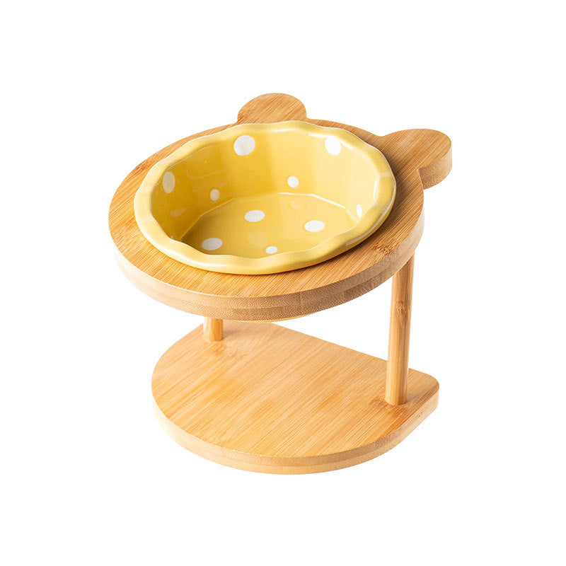 Cat supplies, handmade ceramic bowl, solid wood bowl holder with 15 ° tilt. Luxury chic accessories for dogs, cats and pets.
