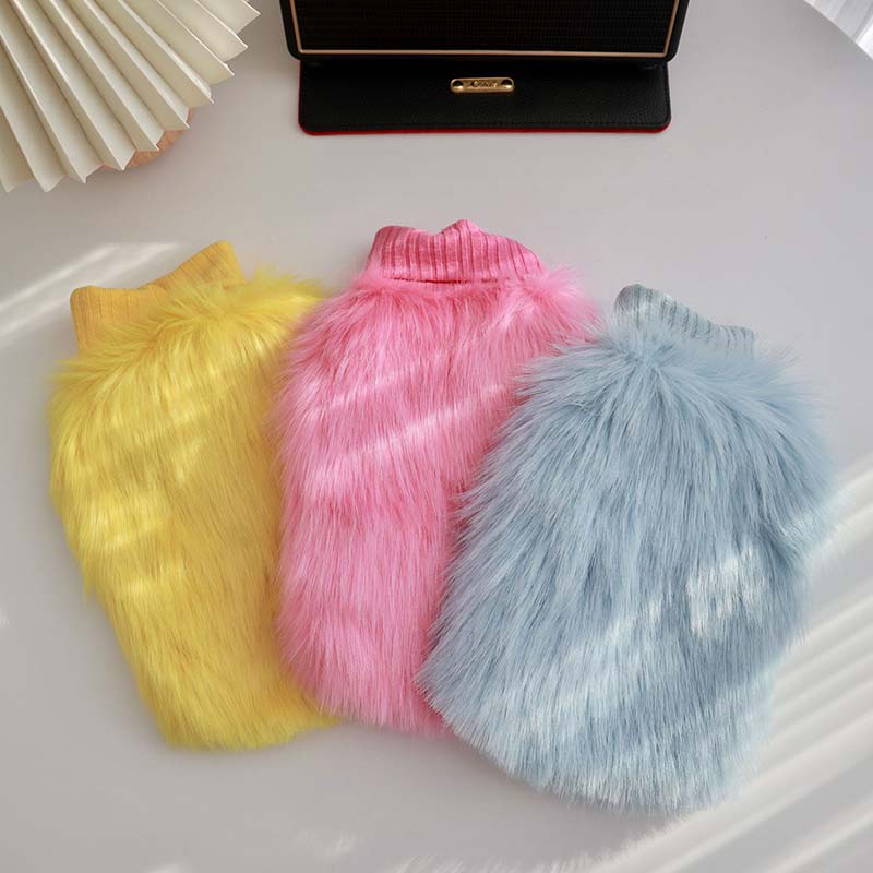 Pet clothes autumn and winter dog warmth thick knitted fur turtleneck solid color warm sweater small dog clothes
