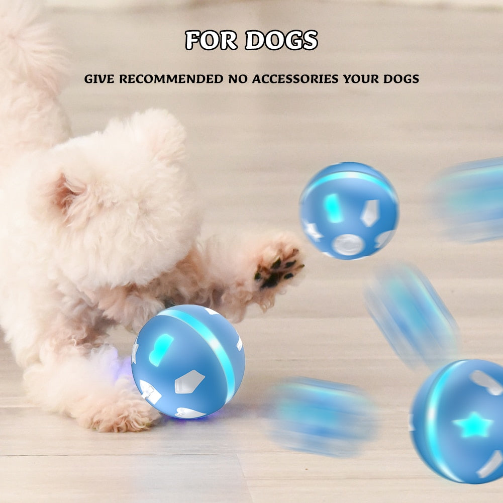 Interactive rotating glowing ball with feather. USB rechargeable. Smart toy for dogs, cats and pets.