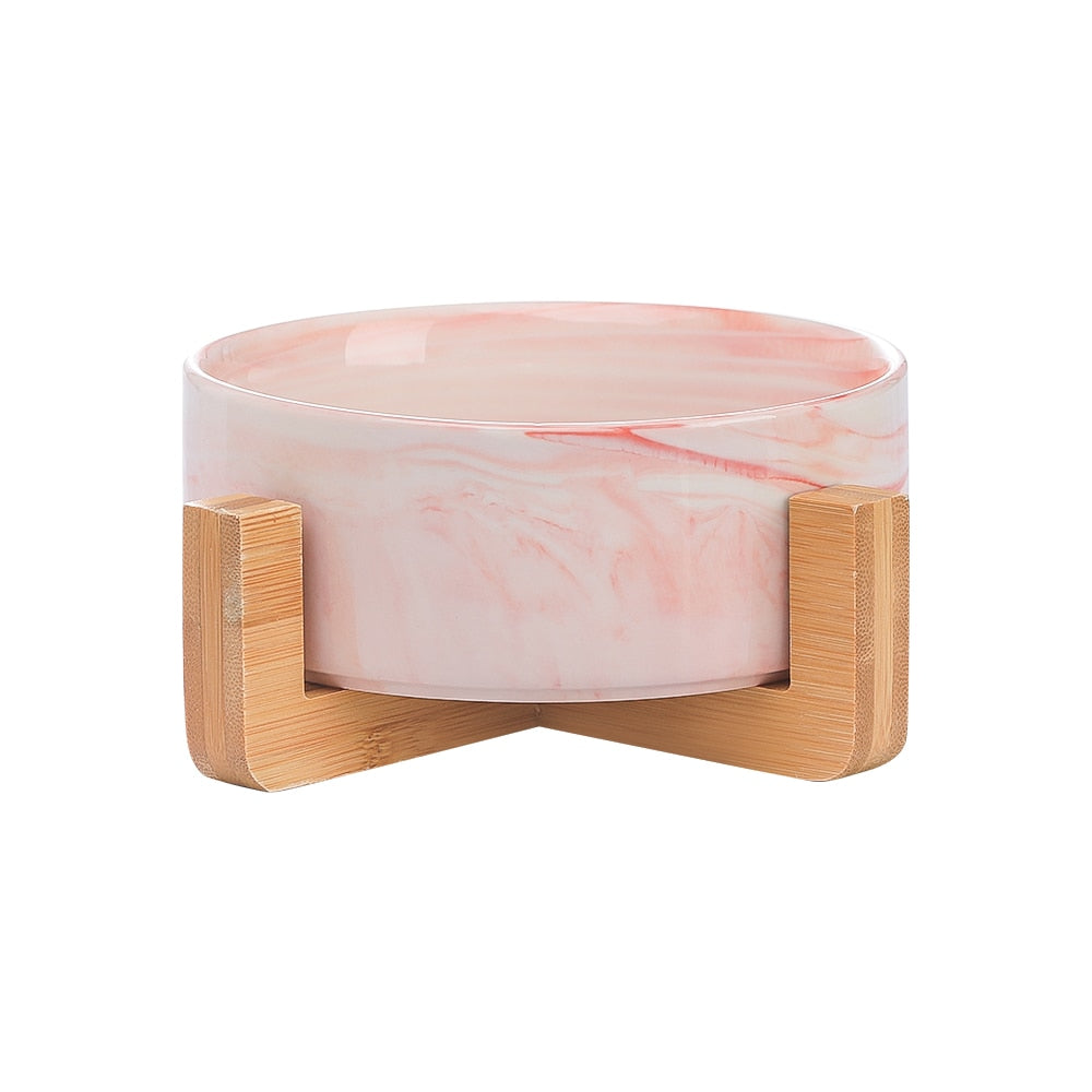 Ceramic bowl for cats and dogs with wooden support No food or water spillage. Luxury chic accessories for dogs, cats and pets.