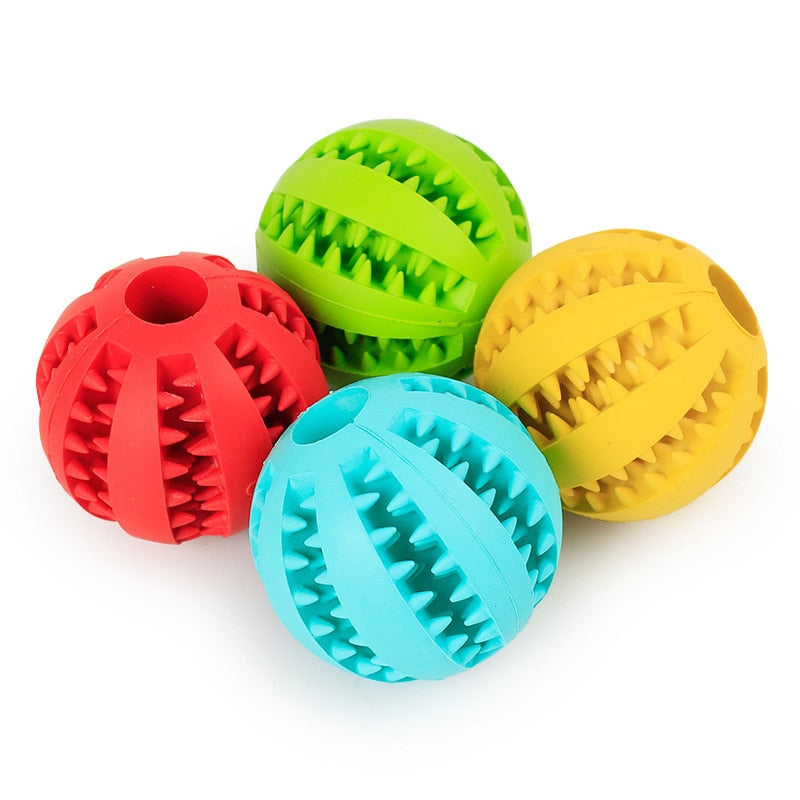 Soft rubber ball, interactive chewable, keeps your dog's teeth clean, container of extra hooks.