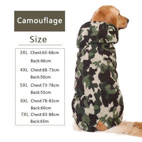 Camouflage jacket with hood for large dogs. Luxury chic clothing for your pet.