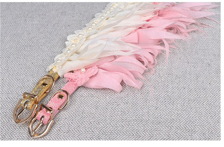 Very fashion collar with fringes, lace and pearls for your DIVA. Collar for dogs, cats and pets.