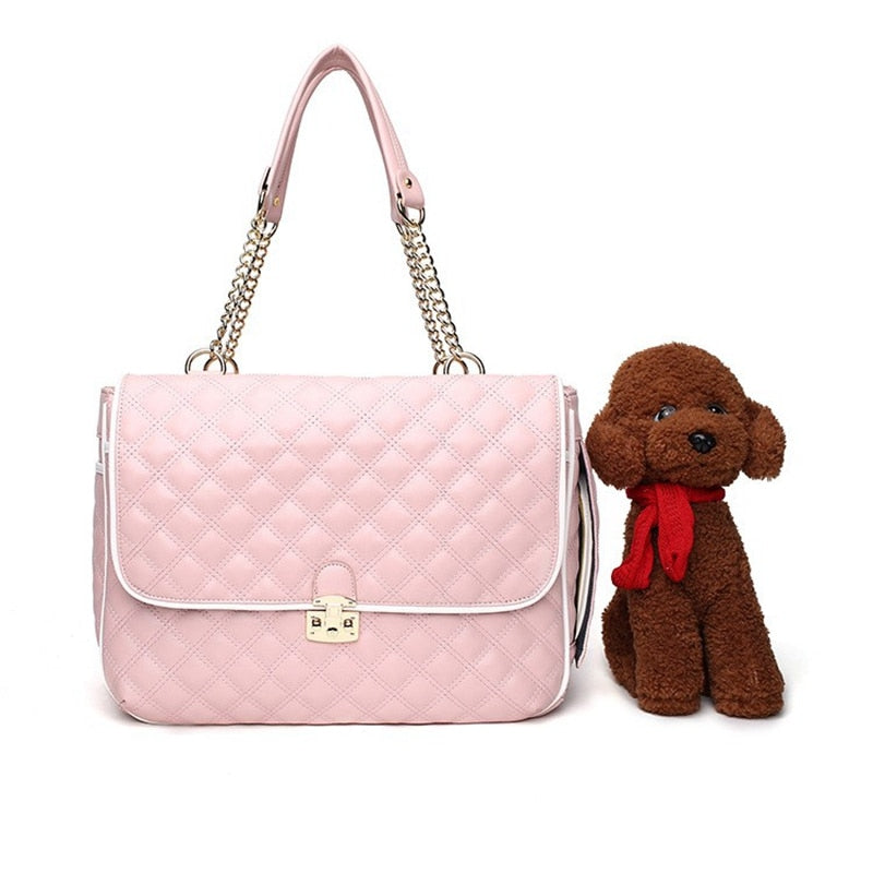 Luxury pet carrier in pink or black eco-leather for dogs, cats and small pets