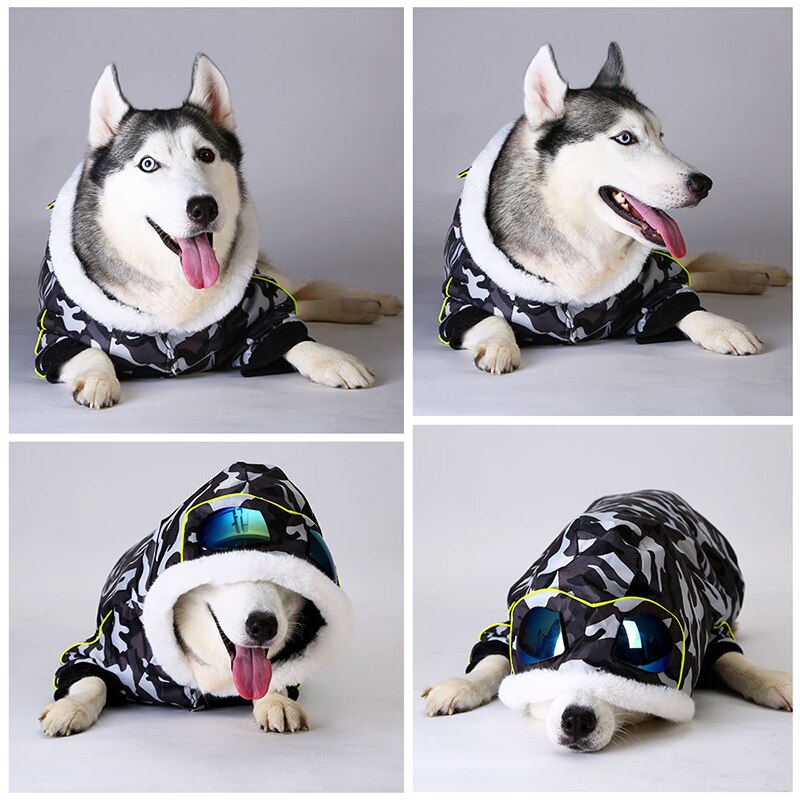 New winter jacket in warm cotton in camouflage style for large dogs.