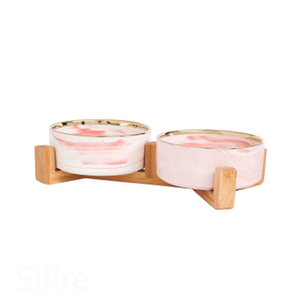 Ceramic bowl for cats and dogs with wooden support No food or water spillage. Luxury chic accessories for dogs, cats and pets.