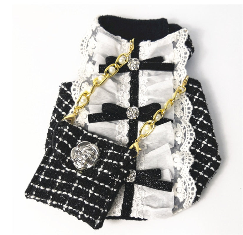 Matching French style dress and bag set. Luxury chic clothing for your pet.