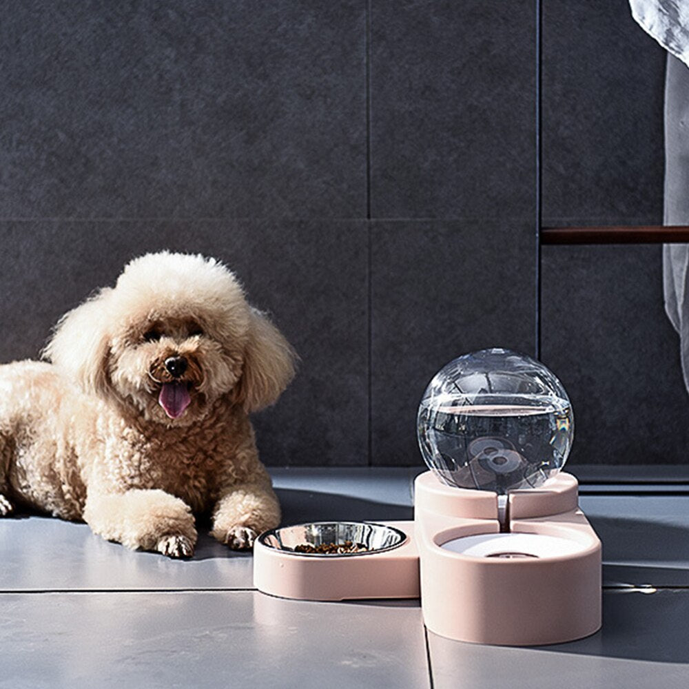 Automatic food and water dispenser with steel containers for easy cleaning and hygiene. Chic accessories and clothing for dogs, cats and pets.