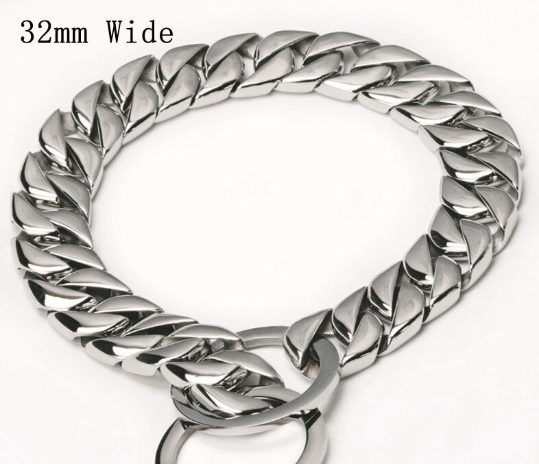 Stunning smooth stainless steel collar. Chain Link. For Doberman, Bulldog, Pitbull, Dogo. For pets.