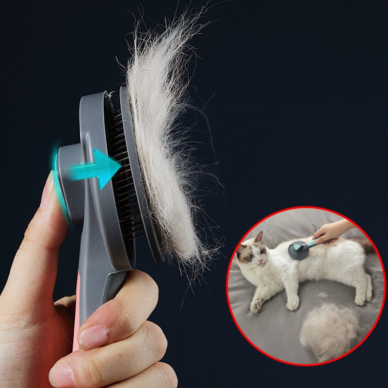 Self-cleaning brush for cats - Steel comb. Removes excess animal hair. Luxury chic accessories and clothing for dogs, cats and pets.