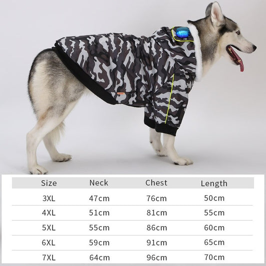 New winter jacket in warm cotton in camouflage style for large dogs.