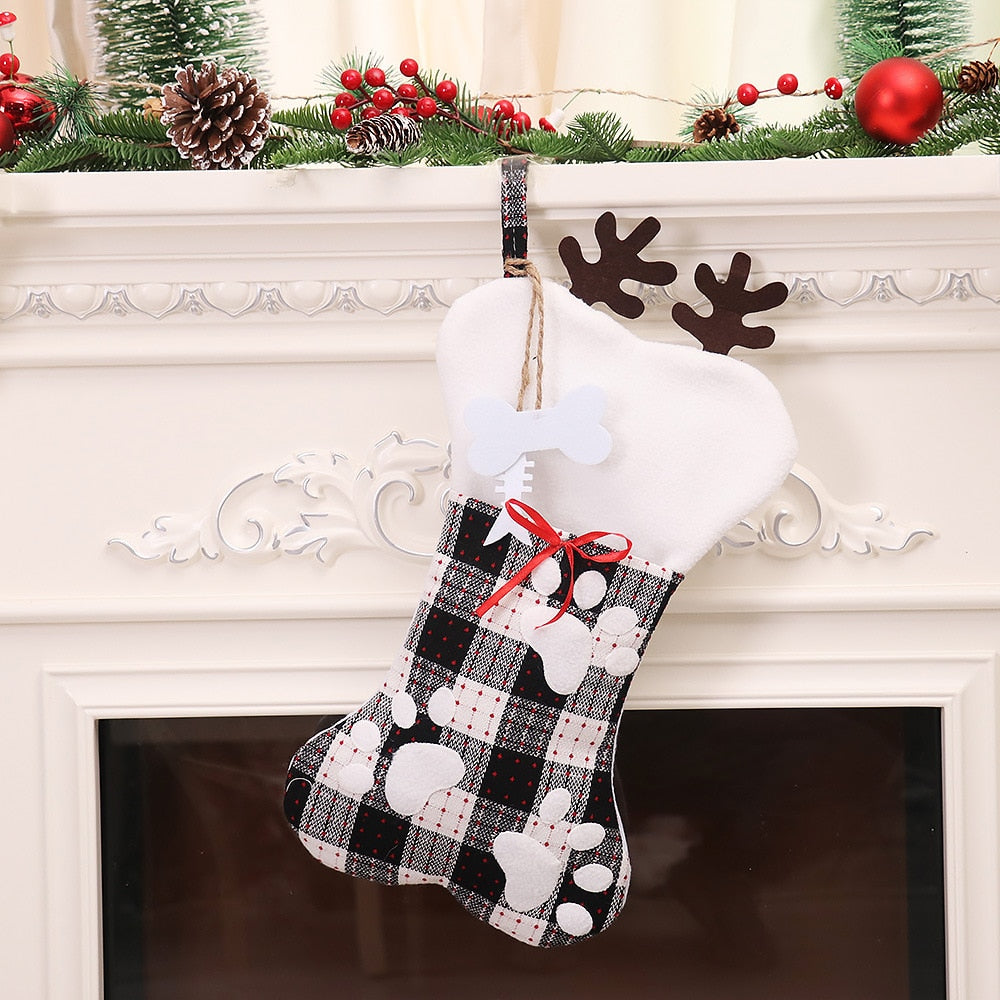 Large ornamental Christmas stocking with faux fur applications.