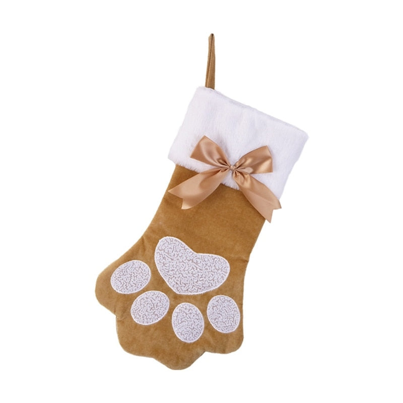 Calza di peluche da appendere all'Albero di Natale a forma di zampa di Gatto.