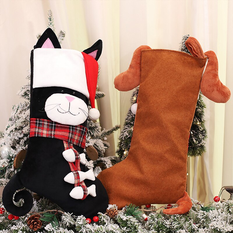 Large ornamental Christmas stocking with faux fur applications.