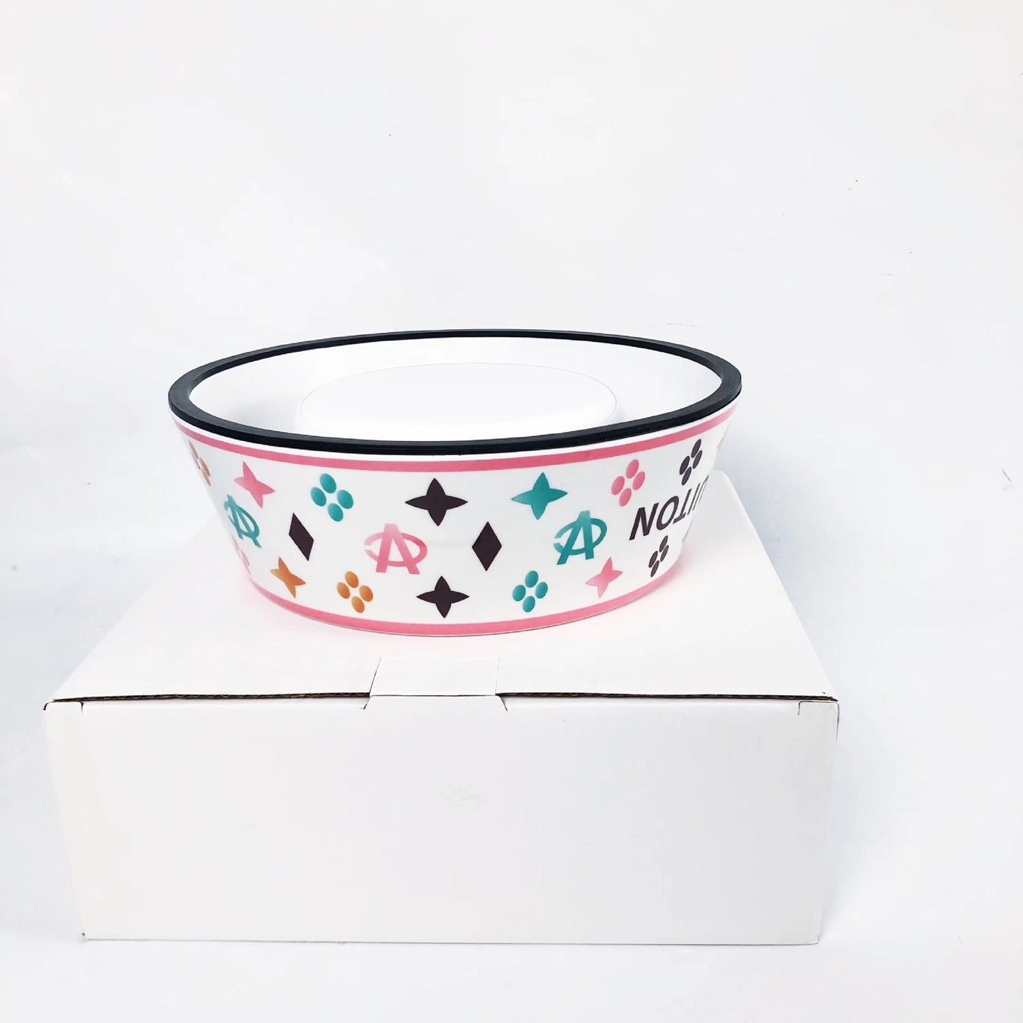 Luxury designer ceramic bowl with non-slip placemat. Luxury chic accessories for your pet.