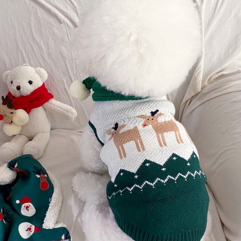 Maglione di Natale con Cervo lavorato a maglia. Abbigliamento chic per il tuo Pet.