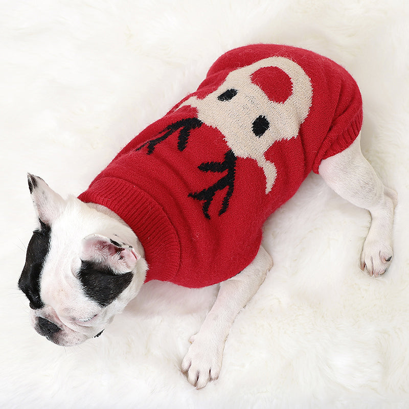 Maglione di Natale  con Alce ricamato.  Abbigliamento di Natale chic di lusso per cani, gatti e animali domestici.