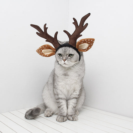 Simpatica fascia in peluche con corna di cervo di Natale per cani, gatti e animali domestici