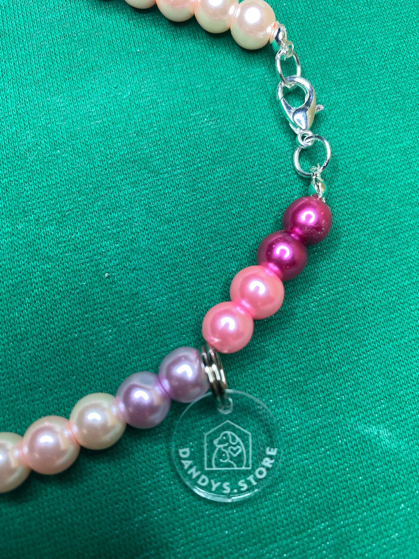 Pearl necklace with pink bow and silver clasp by Dandy's Store. Handmade with love for your Princess.
