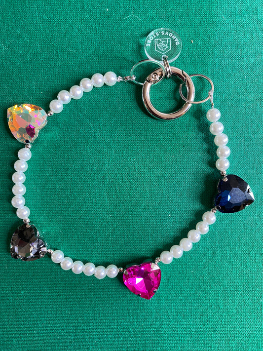 Necklace with Small Pearls and Heart-shaped semiprecious stones. Handmade with love for your pet.